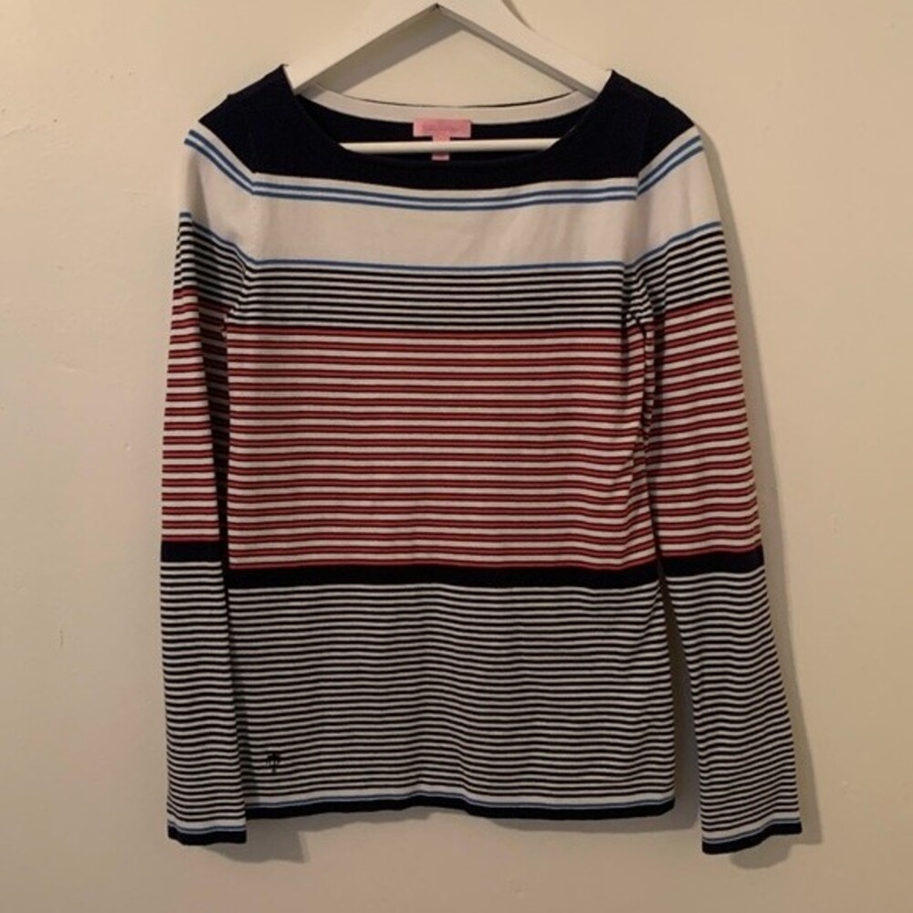 Lilly Pulitzer Striped Nautical Boatneck Cotton Sweater Size Large